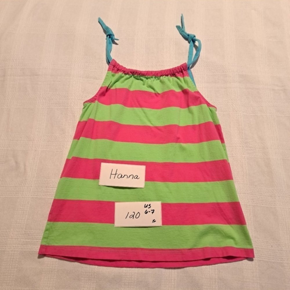 Hanna Andersson girls size 120 or 6-7 pink and green striped tank top